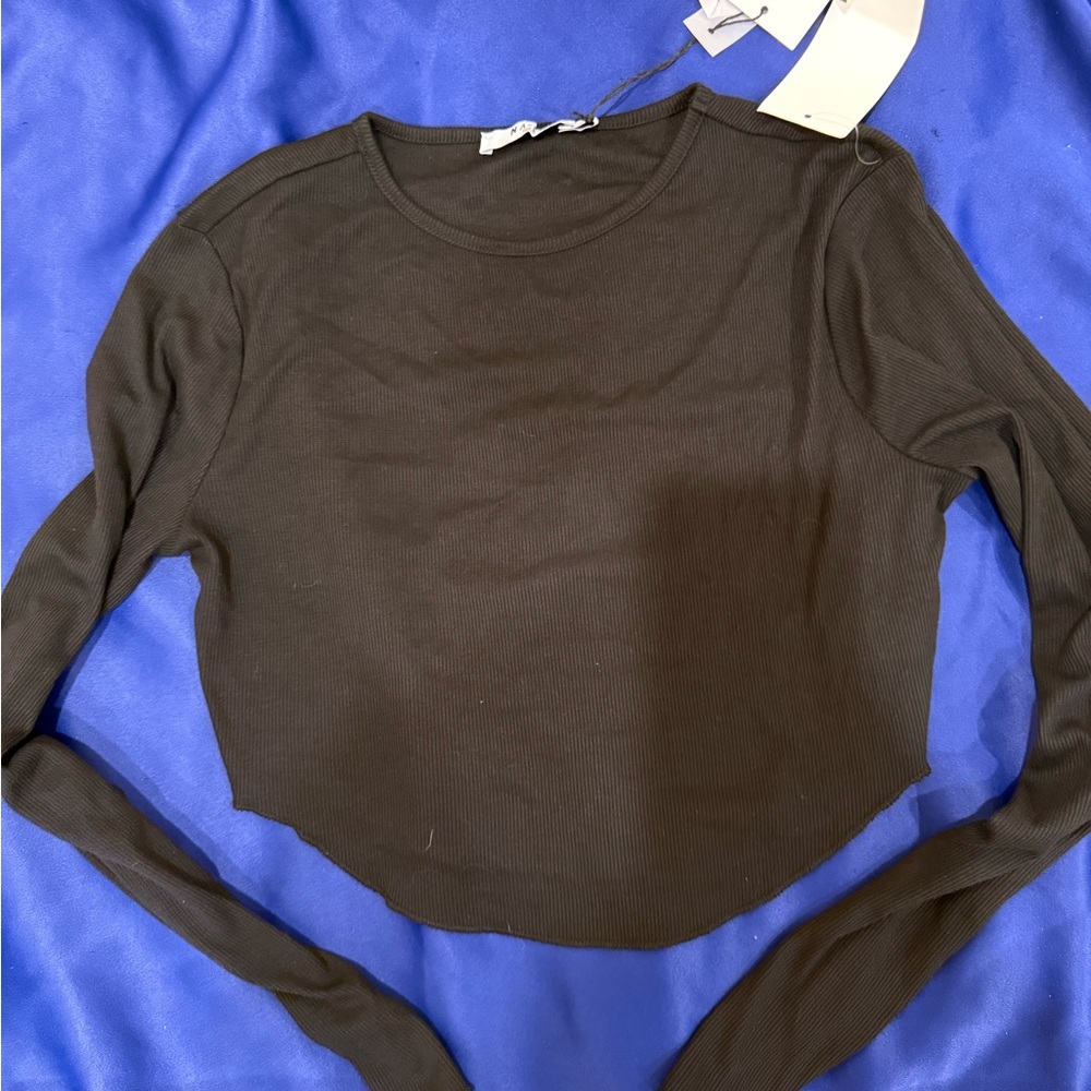 NAKD Black Long Sleeve Crop Top, round hem- NWT